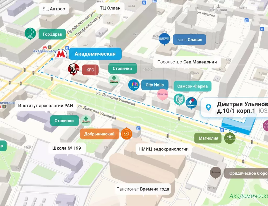 арендный бизнес Дмитрия Ульянова ул., 10/1, кор. 1 в ЮЗАО, метро  Дмитрия Ульянова ул., 10/1, кор. 1